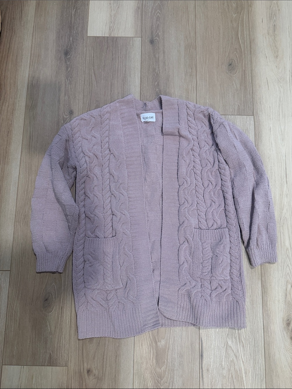 Olive & Oak Cable-Knit Open Cardigan - Mauve Pink